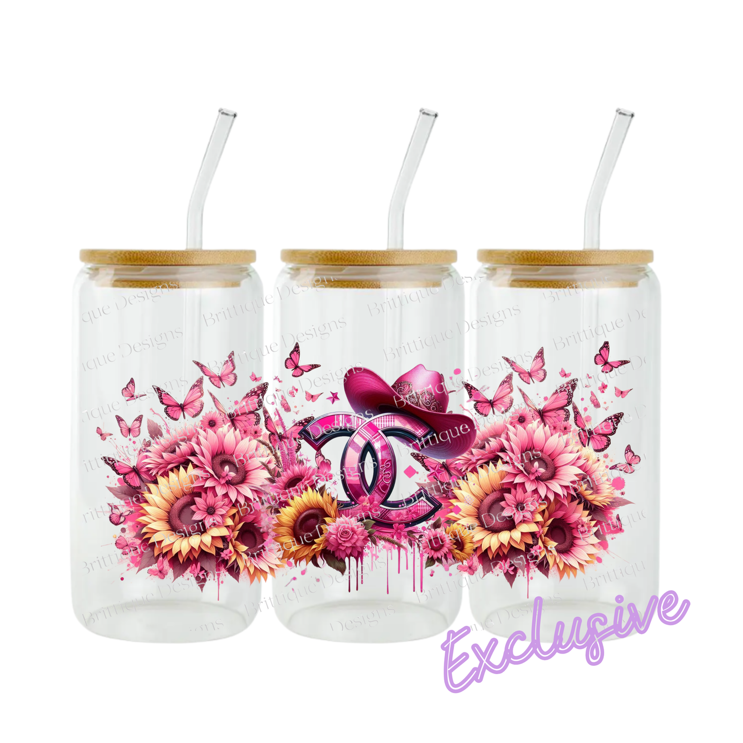 Ch4n3l & Pink Flowers | 16oz UV DTF Exclusive