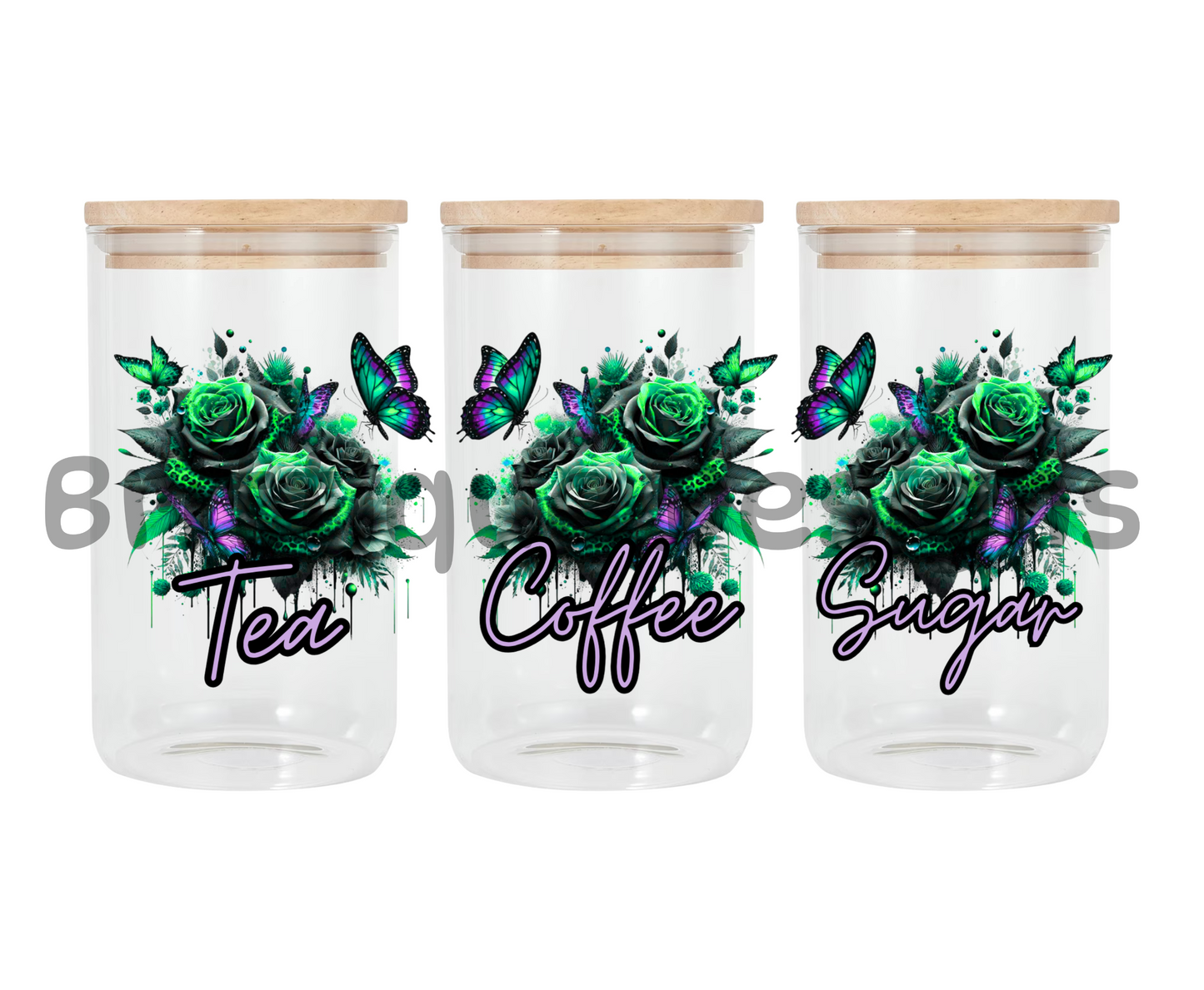 Flowers & Butterflys Green | Canister Decal | 16oz Double Sided UV DTF | #400