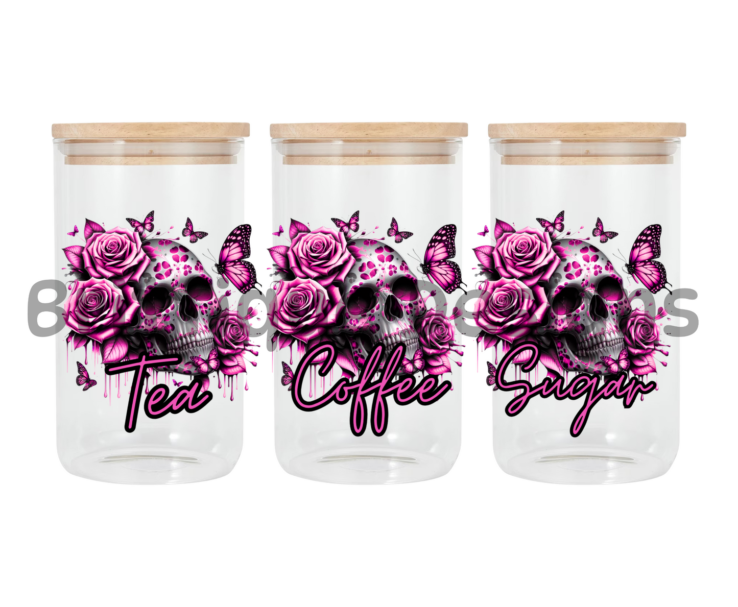 Pink Skull | Canister Decal | 16oz Double Sided UV DTF | #406