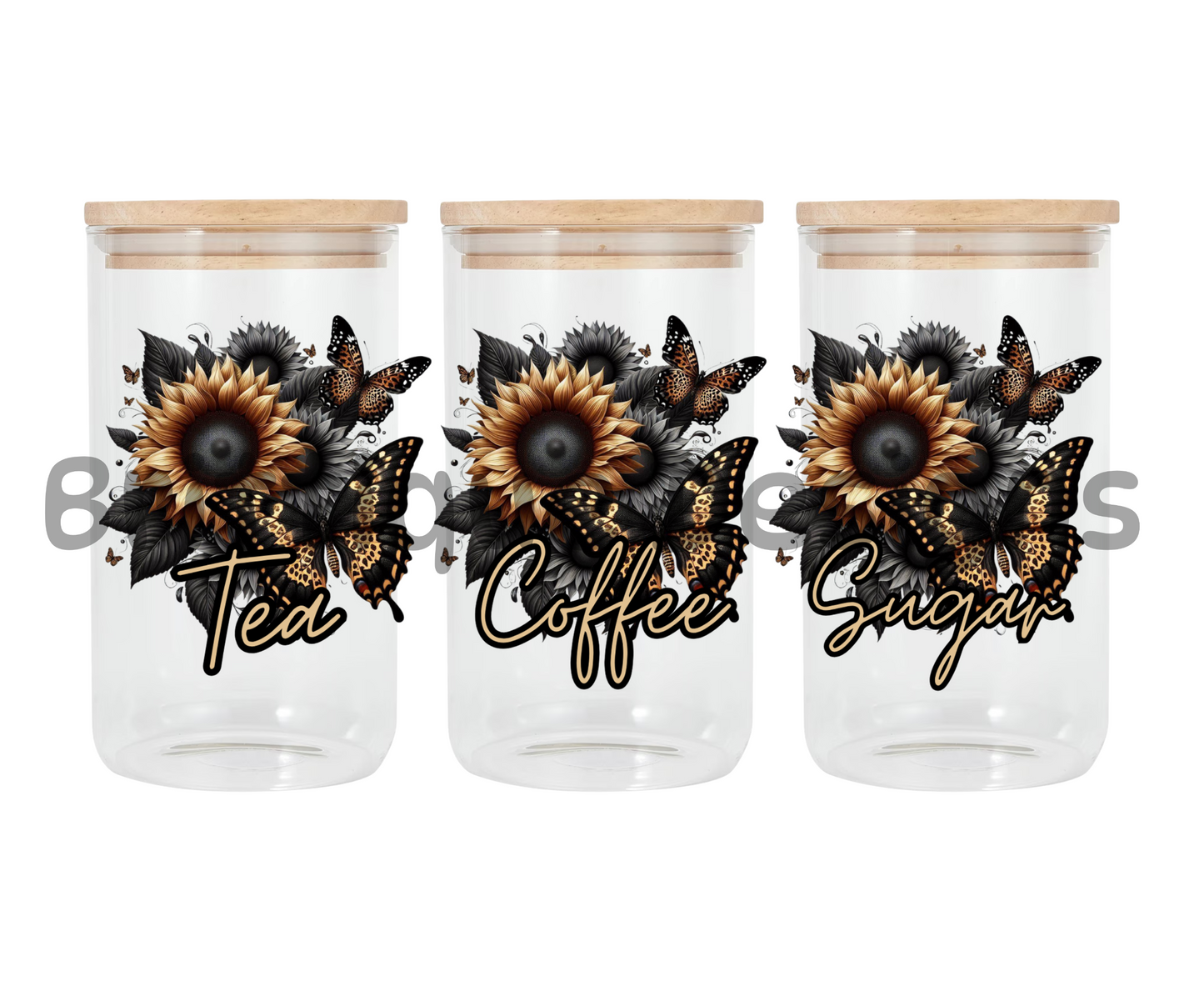 Flowers & Butterflys Black | Canister Decal | 16oz Double Sided UV DTF | #399