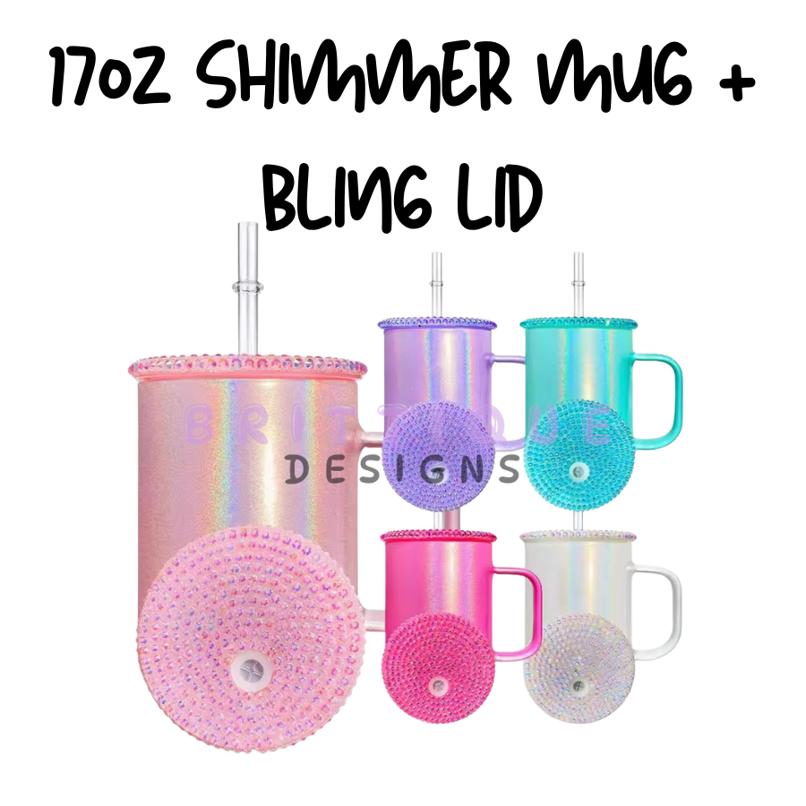 17oz Sublimation Glitter Shimmer Glass Mug + Blind Lid Blank