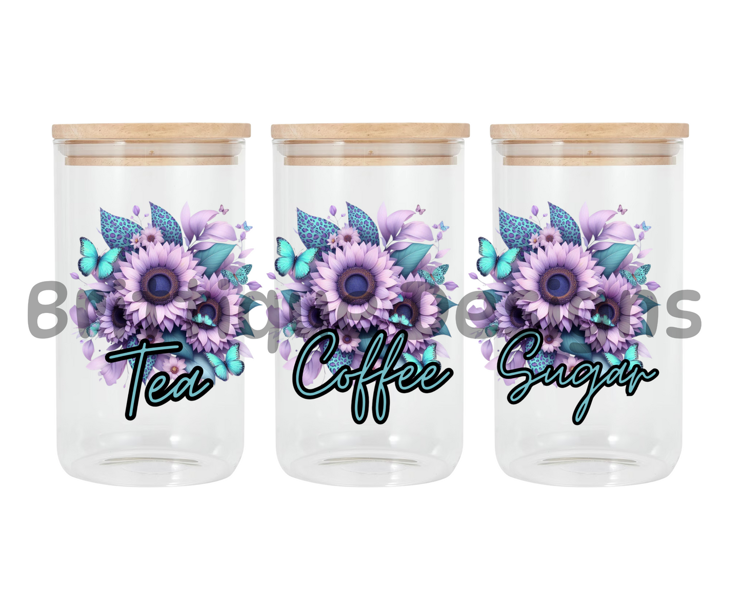 Flowers & Butterflys Purple | Canister Decal | 16oz Double Sided UV DTF | #398