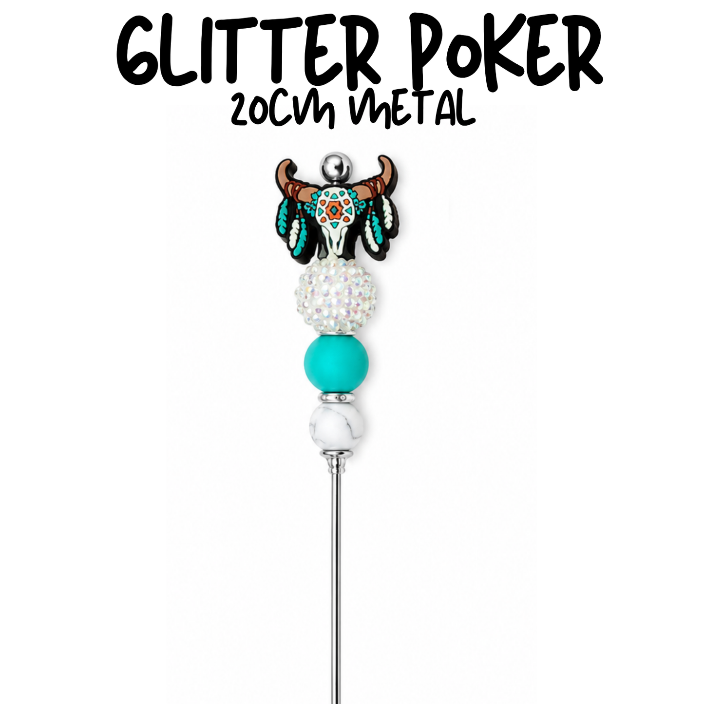 Cow Head with Feathers | 8" Glitter Poker
