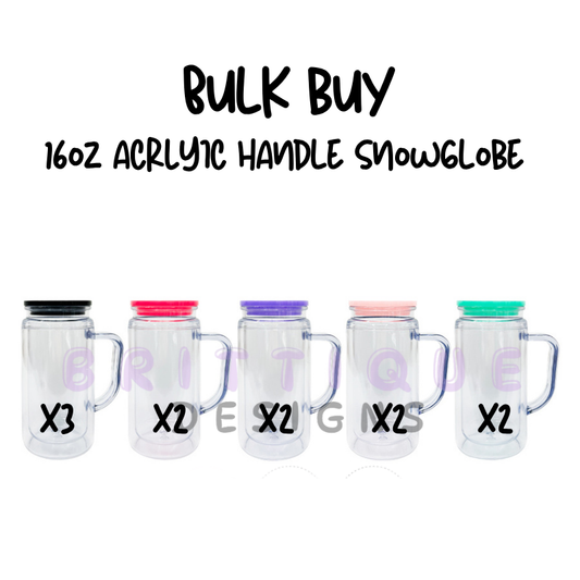 BULK BUY | 16oz Acrylic Handle Snowglobe | Coloured