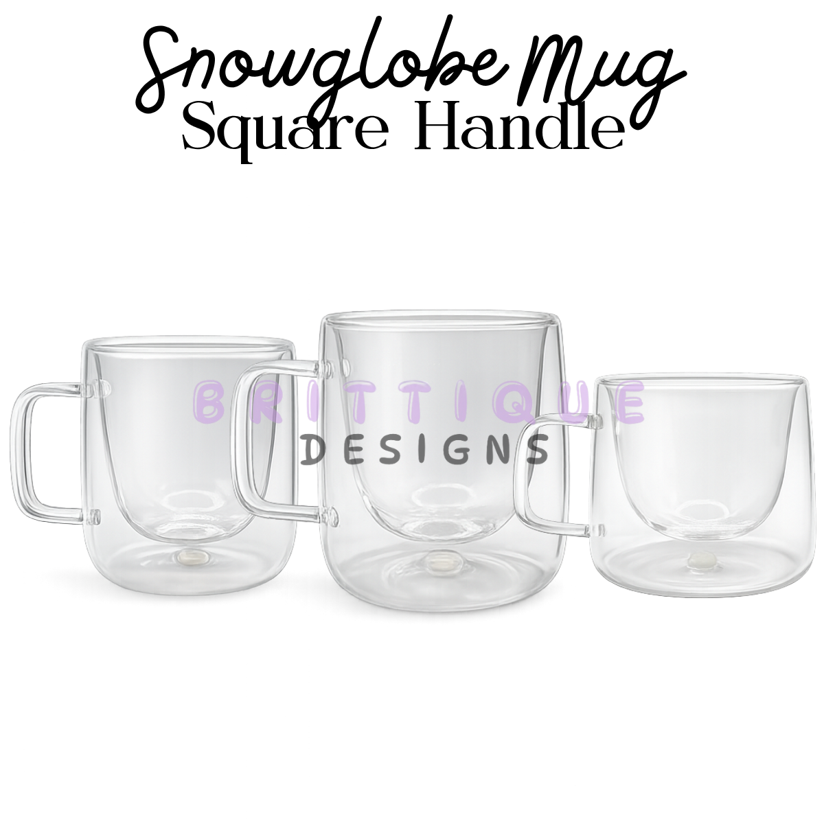 Glass Snowglobe Mug Blank | Hot & Cold Friendly | Square Handle