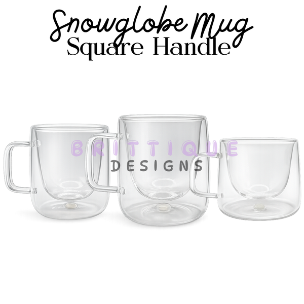Glass Snowglobe Mug Blank | Hot & Cold Friendly | Square Handle