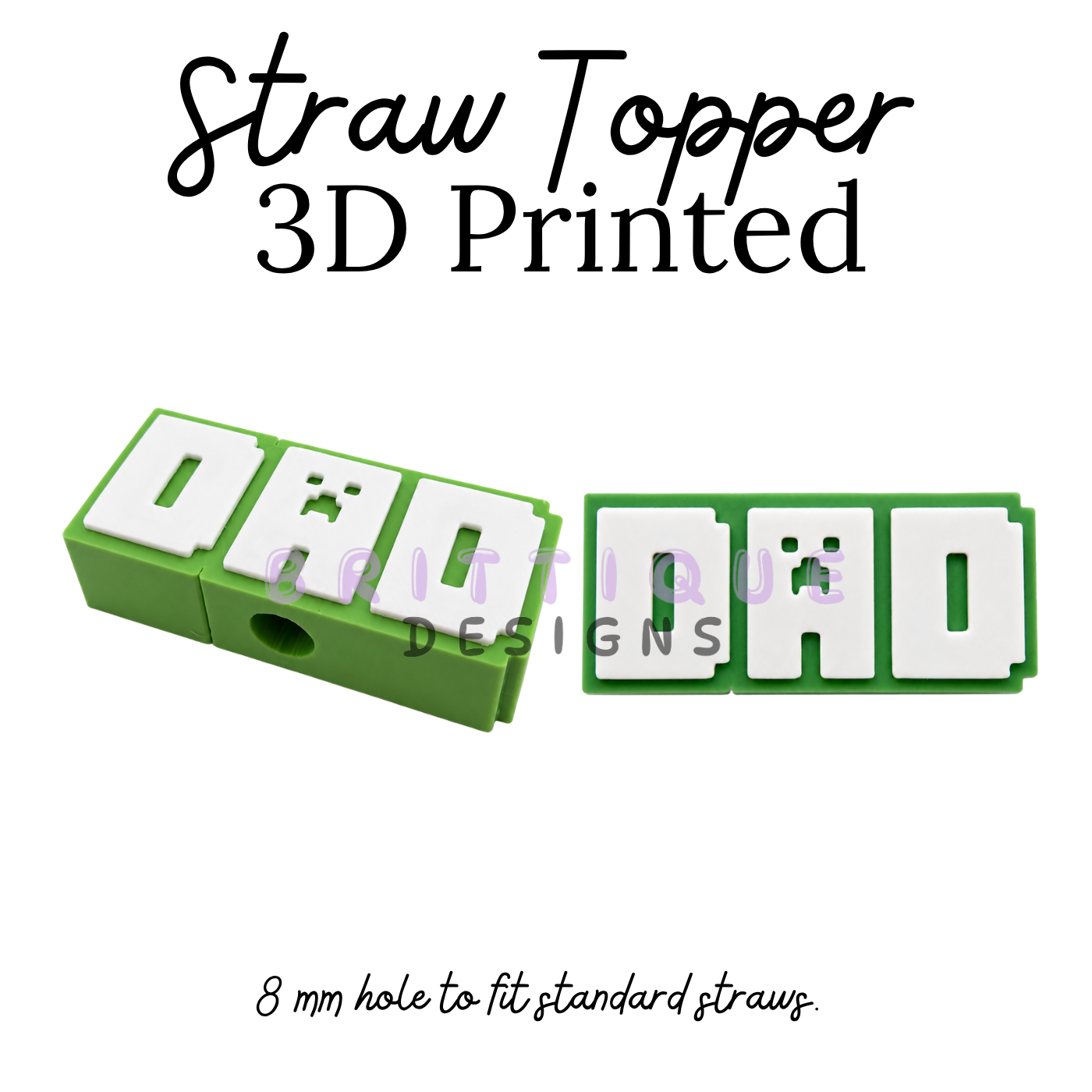 Straw Toppers | 3D Printed | 8mm Hole