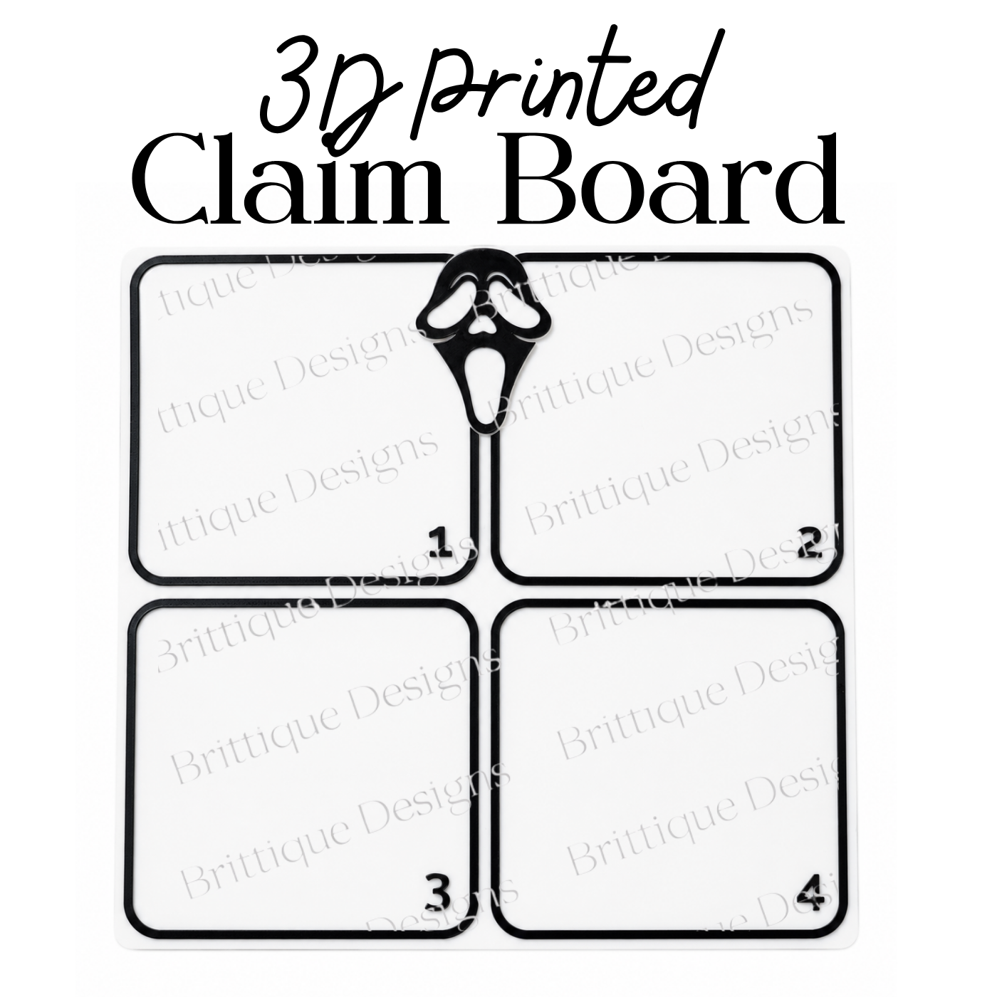 Ghostie 1234 3D Printed Claim Board – Black & White | Seconds & Samples