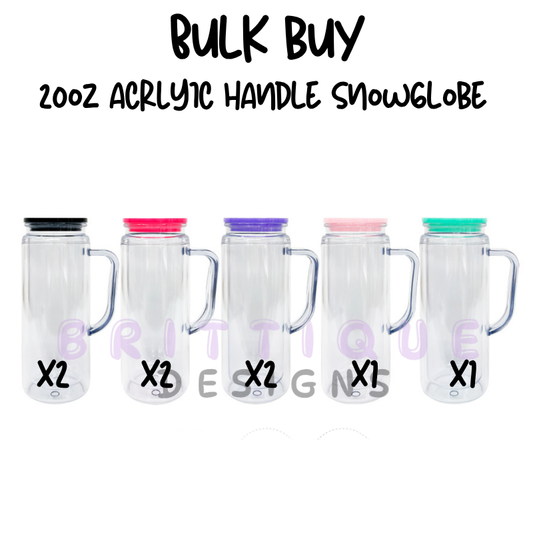BULK BUY | 20oz Acrylic Handle Snowglobe | Coloured