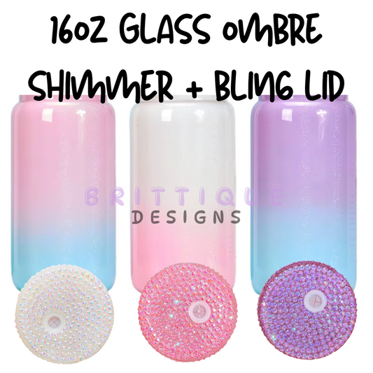 16oz Sublimation Ombre Shimmer Glass Libbey + Bling Lid Blank