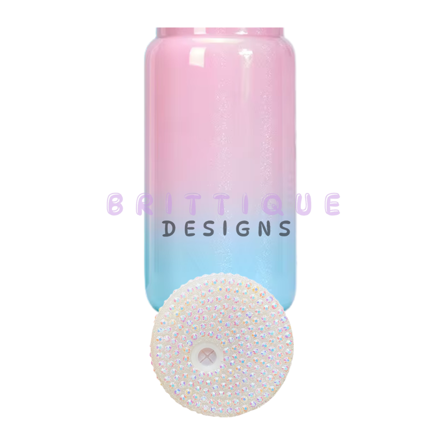 16oz Sublimation Ombre Shimmer Glass Libbey + Bling Lid Blank