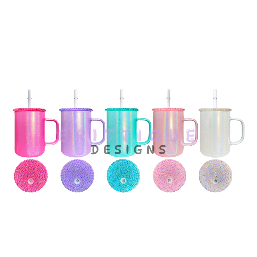 17oz Sublimation Glitter Shimmer Glass Mug + Blind Lid Blank