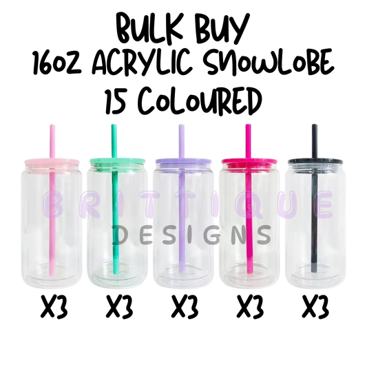 BULK BUY | 16oz  Acrylic Snowglobe | Coloured