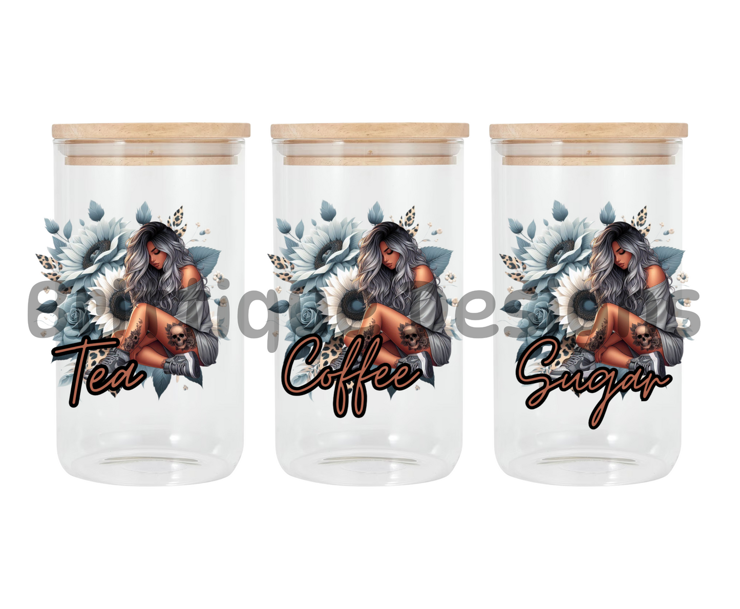 Tattoo Girl Blue/Grey | Canister Decal | 16oz Double Sided UV DTF | #410
