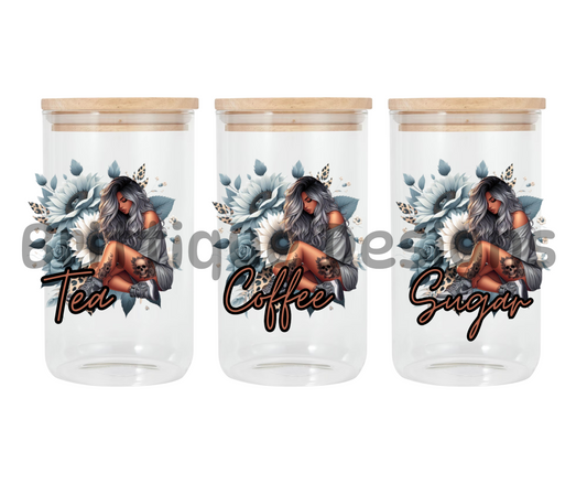 Tattoo Girl Blue/Grey | Canister Decal | 16oz Double Sided UV DTF | #410