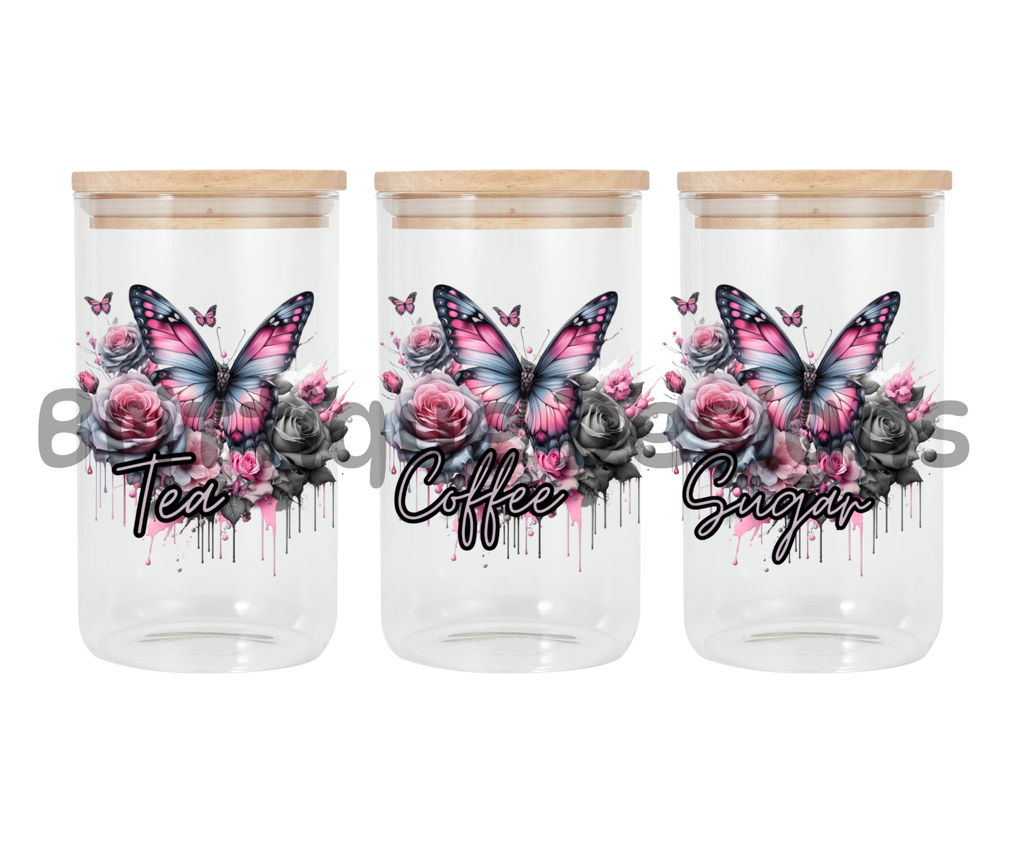 Pink Butterfly | Canister Decal | 16oz Double Sided UV DTF | #411