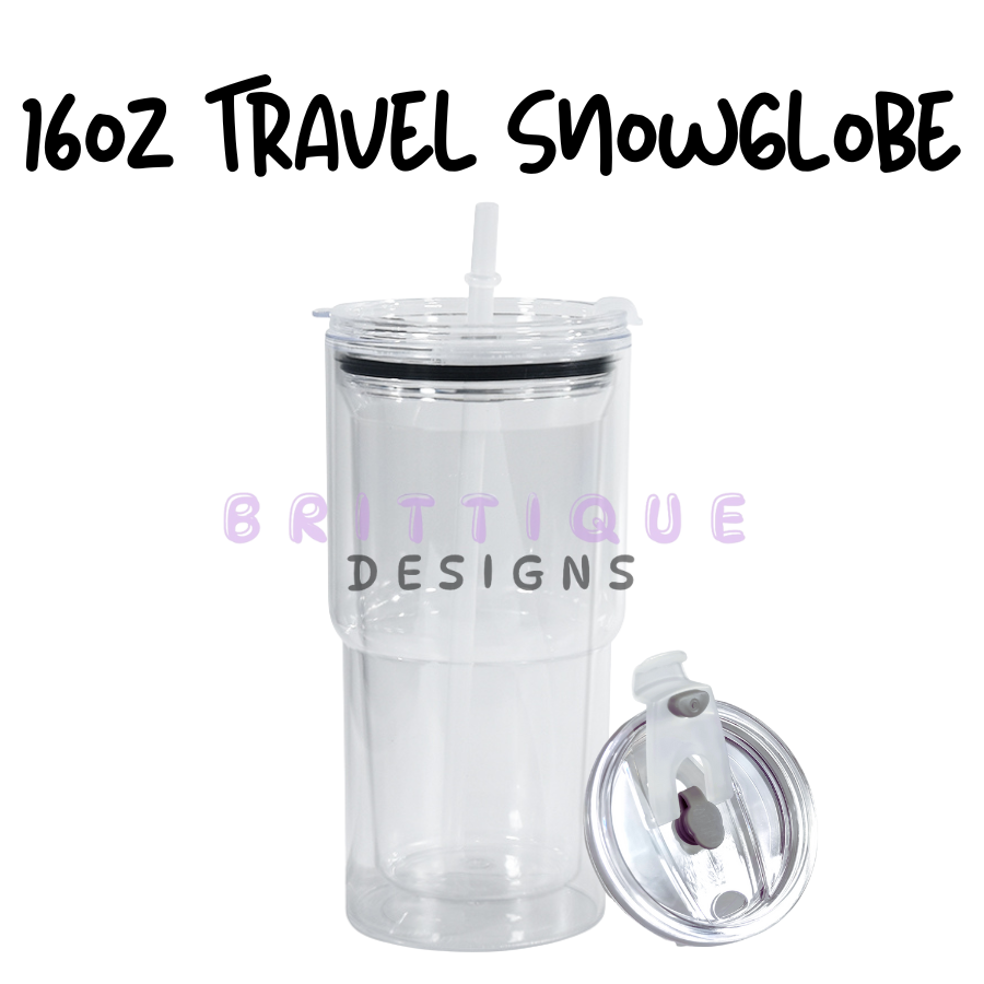 16oz Travel Snow Globe Tumbler with Flip Lid & Straw