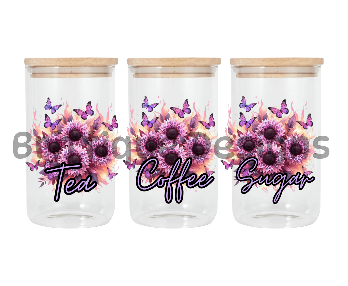 Flowers & Butterflys Pink | Canister Decal | 16oz Double Sided UV DTF | #397