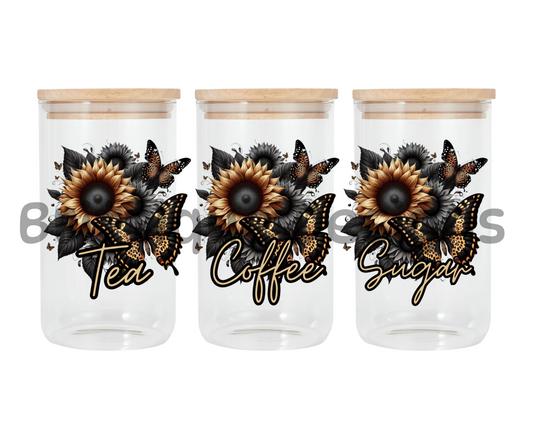 Flowers & Butterflys Black | Canister Decal | 16oz Double Sided UV DTF | #399