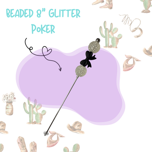 'Black Bow - Clear Beads' 8" Glitter Poker