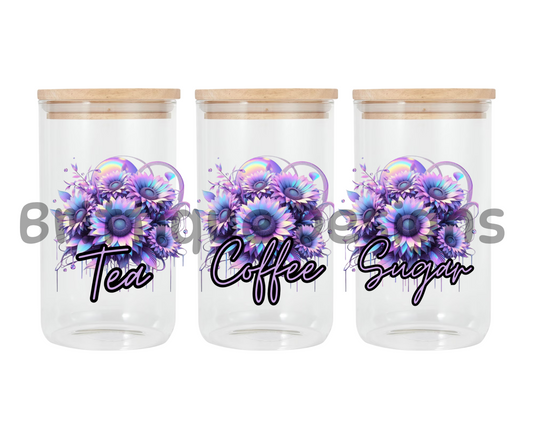 Purple Flowers | Canister Decal | 16oz Double Sided UV DTF | #401
