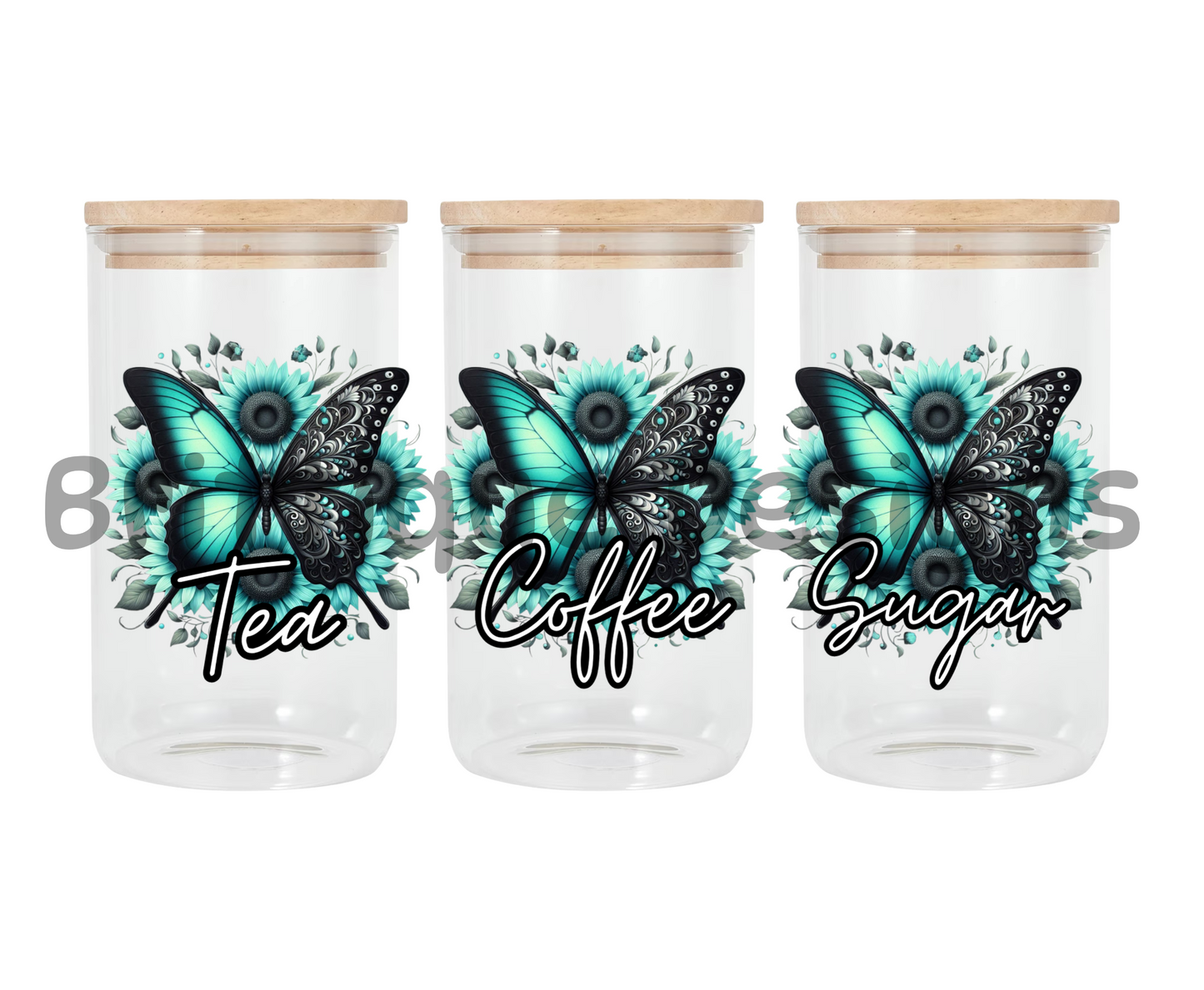 Aqua Butterfly | Canister Decal | 16oz Double Sided UV DTF | #407
