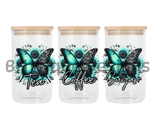 Aqua Butterfly | Canister Decal | 16oz Double Sided UV DTF | #407