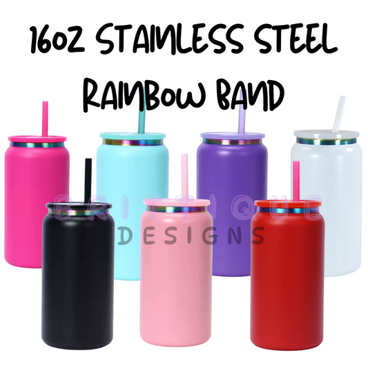 16oz Stainless Steel Rainbow Band Tumbler | Blank