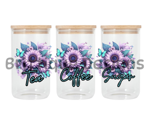 Flowers & Butterflys Purple | Canister Decal | 16oz Double Sided UV DTF | #398