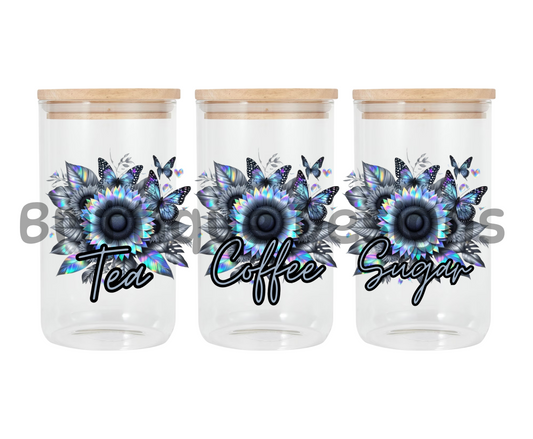 Flowers & Butterfly Blue Rainbow | Canister Decal | 16oz Double Sided UV DTF | #402